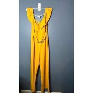 J for Justify Jumpsuit Off the Shoulder Belted Mustard Yellow Size XL